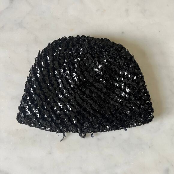 Vintage Black Sequin Threaded Elastic Cap - Picture 3 of 8